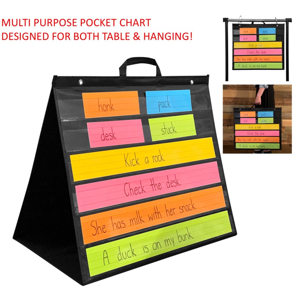 Large Double Sided Table Hanging Pocket Chart With Handle PDX Reading 