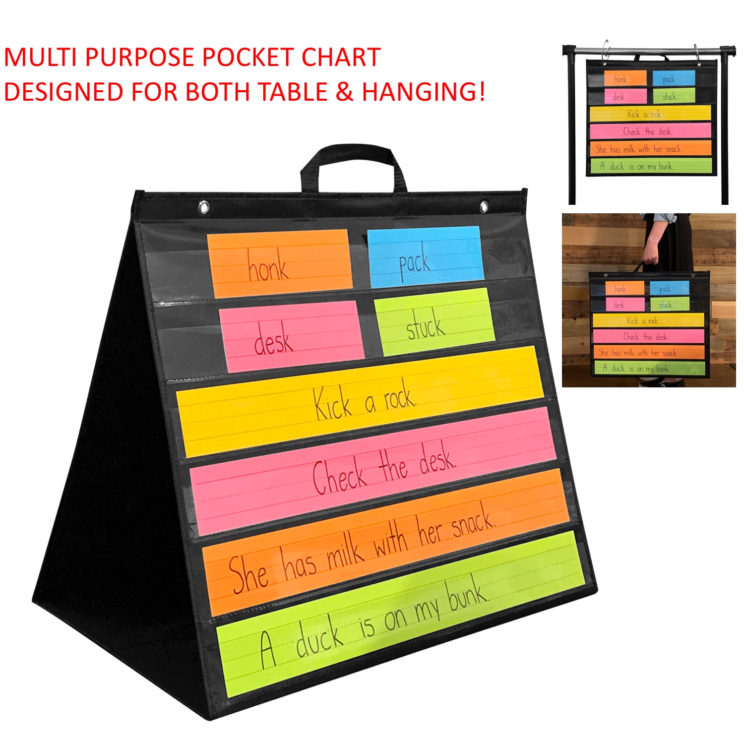 Large Double Sided Table/Hanging Pocket Chart with Handle PDX Reading