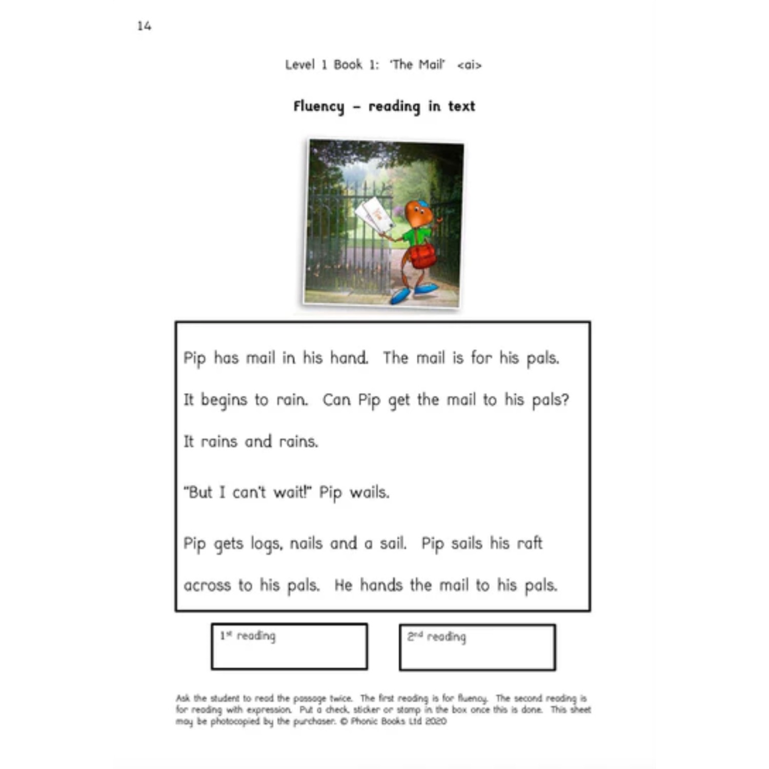 Connected-text reading fluency activity page from Dandelion Readers Vowel Spellings Level 1 Activities workbook