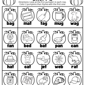 Rhyming Pumpkins Short Vowels (5 Worksheets Included!)