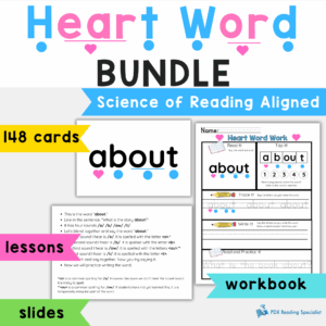Science of Reading aligned Heart Word bundle with cards, lessons, slides, and workbook